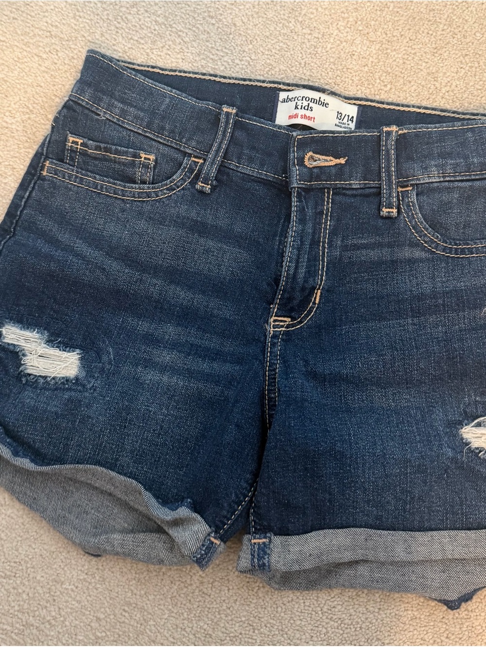 abercrombie kids Dark Blue Distressed Denim Shorts